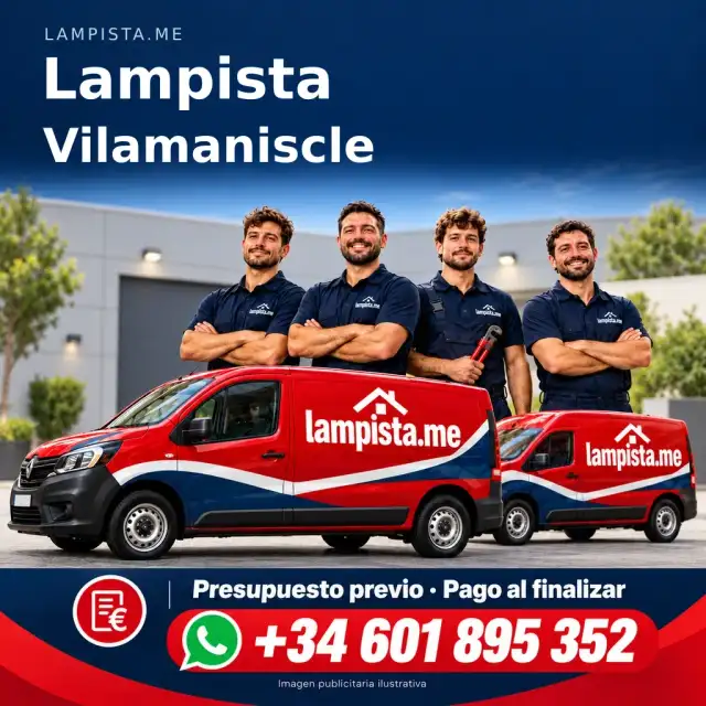 Imagen publicitaria ilustrativa: fontanería y electricidad en Vilamaniscle. Lampista.me, +34 601 895 352
