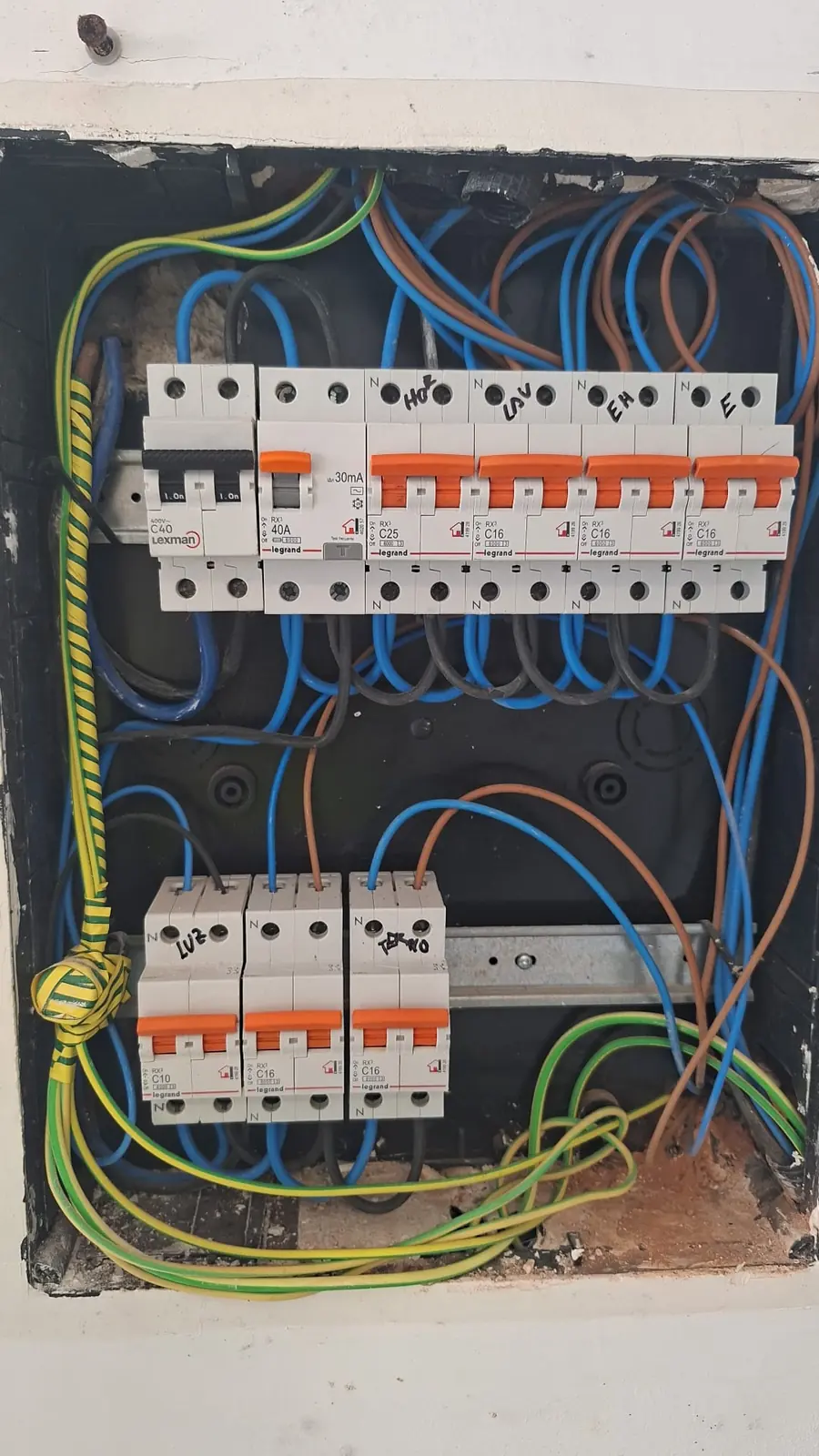 Conexiones y protecciones del cuadro durante el trabajo
